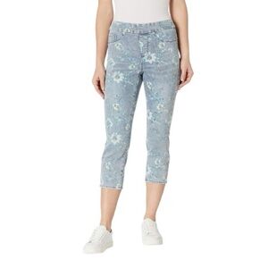 Tribal Women's Mid Rise Pull On Cotton Blend Floral Jeans Capri Size 14